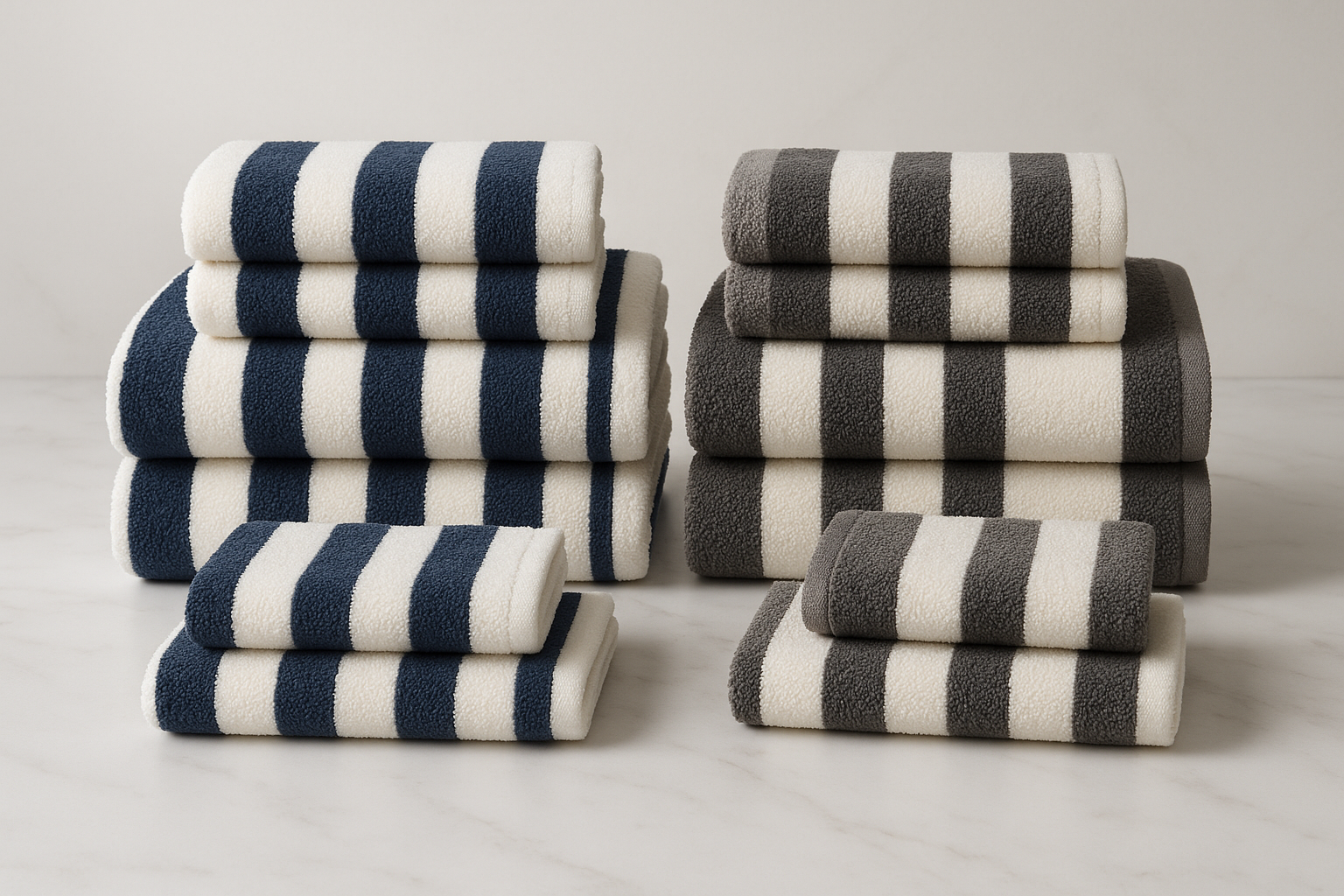  Non-Shedding Super Absorbent Ultra-Soft Five-Star Hotel Standard Dual-Tone Striped Bath Towel Set, Including 2 Large Bath Towels, 2 Large Bath Towels, and 4 Washcloths